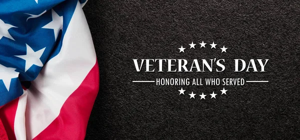 Primo Piano Della Bandiera Americana Con Text Veterans Day Honoring — Foto Stock