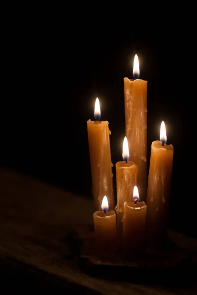 Six Burning Candles Black Background International Holocaust Remembrance Day January — Zdjęcie stockowe