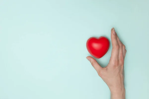 Health Medicine Charity Concept Close Female Hands Small Red Heart — Stock Photo, Image