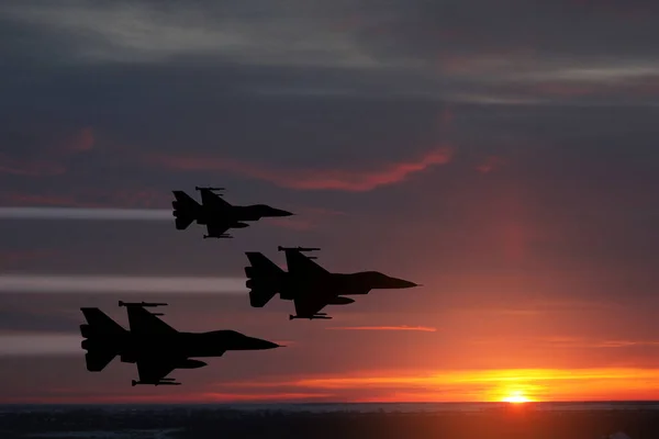 Air Force Day Aircraft Silhouettes Background Sunset Combat Flight Interceptors — Stock Fotó