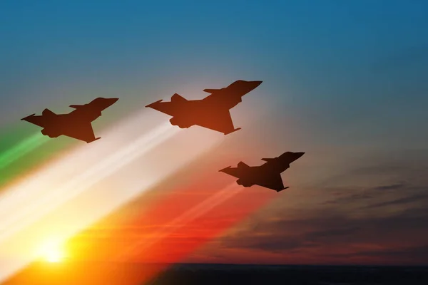 Aircraft Silhouettes Flag Color Trails Background Sunset Air Force Day — Stock Fotó