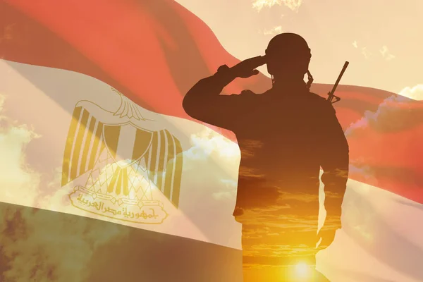 Double Exposure Silhouette Solider Sunset Sunrise Flag Egypt Greeting Card — Stock Fotó