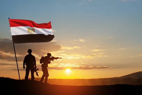 Silhouette Soliders Sunrise Desert Concept Armed Forces Egypt Egypt Celebration — Photo