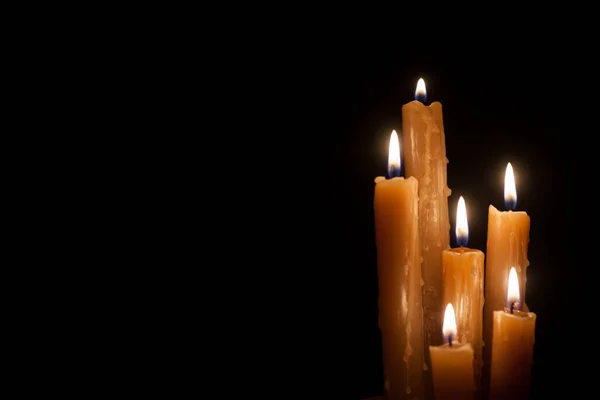 Six Burning Candles Black Background International Holocaust Remembrance Day January — Stock Photo, Image