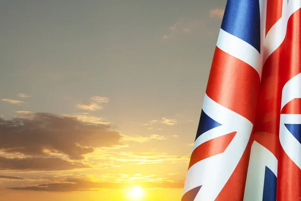 National Flags United Kingdom Flagpole Sunset Sky Background Lowered Flags — Fotografia de Stock