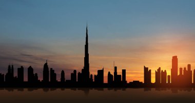 United Arab Emirates, Dubai skyline view at sunset. UAE celebration. National day, Flag day, Commemoration day, Martyrs day.