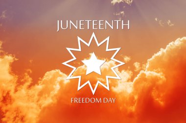 Juneteenth Flag Symbol with sunrise or sunset. Since 1865. Design of Banner with place for text.