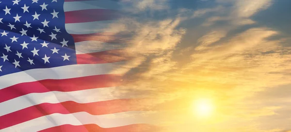 United States America Flag Sky Sunset Sunrise Background Independence Day — Stock Photo, Image