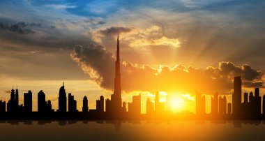 United Arab Emirates, Dubai skyline view at sunset. UAE celebration. National day, Flag day, Commemoration day, Martyrs day.