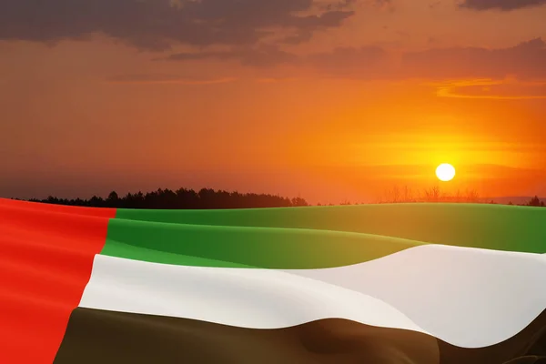 Flag United Arab Emirates Background Sunset Sky Uae Celebration National — Stock Photo, Image