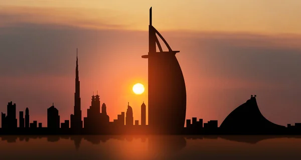 阿拉伯联合酋长国 日落时的迪拜天际线景观 阿联酋庆祝活动 国庆节 国旗日 纪念日 烈士日 — 图库照片