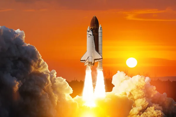 Navicella Spaziale Decolla Space Shuttle Con Fumo Esplosione Decolla Nello — Foto Stock