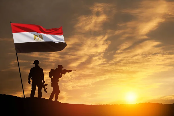 Silhouette Soliders Sunrise Desert Concept Armed Forces Egypt Egypt Celebration — Photo