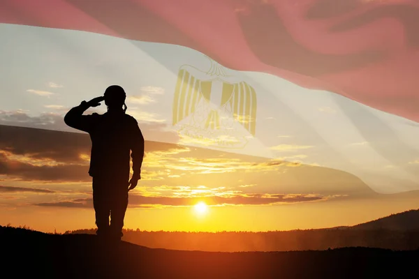 Double Exposure Silhouette Solider Sunset Sunrise Flag Egypt Greeting Card — Stock Fotó