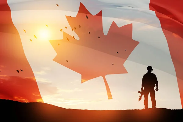 Günbatımı Gündoğumu Kanada Bayrağının Arka Planında Kanada Askeri Haşhaş Günü — Stok fotoğraf