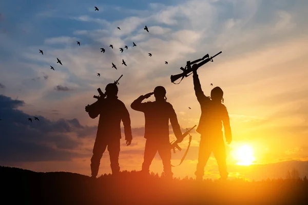 Silhouettes Soldiers Sunrise Concept Protection Patriotism Honor Armed Forces Turkey — Stock Photo, Image