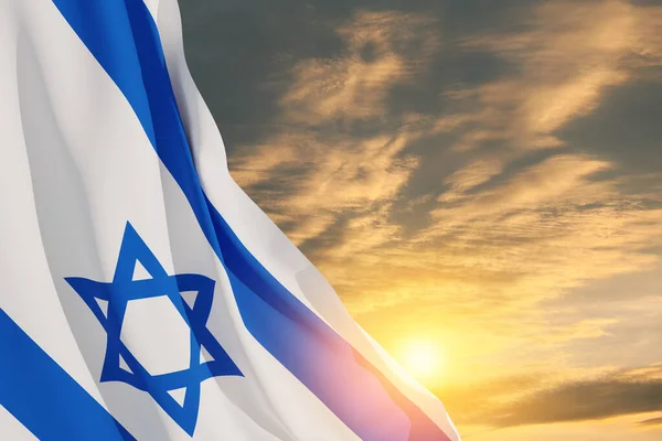 Israel Flag Star David Cloudy Sky Background Sunset Patriotic Concept — Stockfoto