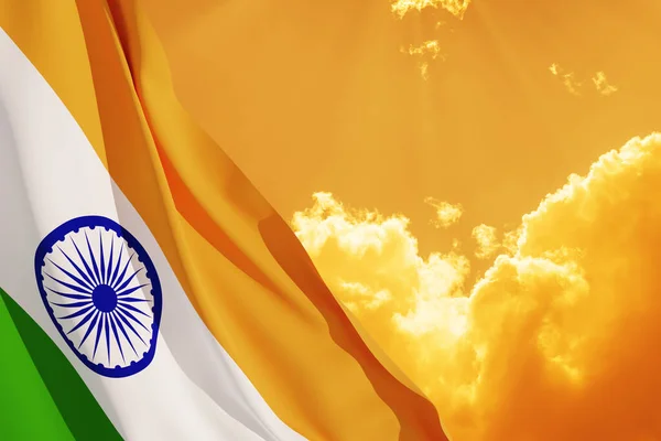 Waving India Flag Sunset Sky Background Place Your Text Indian — Zdjęcie stockowe