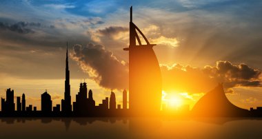 United Arab Emirates, Dubai skyline view at sunset. UAE celebration. National day, Flag day, Commemoration day, Martyrs day.