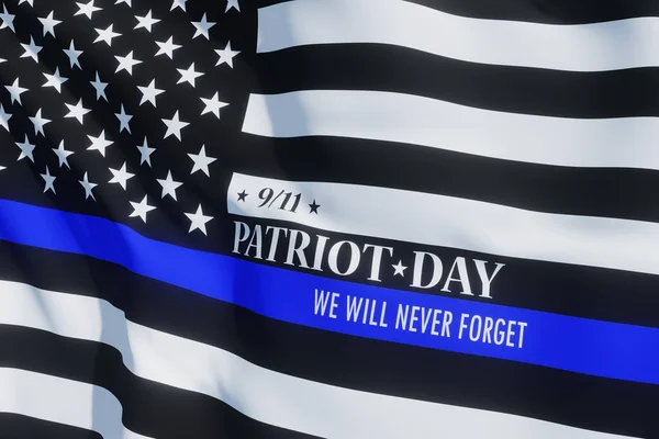 Amerikaanse Vlag Met Politie Steun Symbool Dunne Blauwe Lijn Herinneringen — Stockfoto