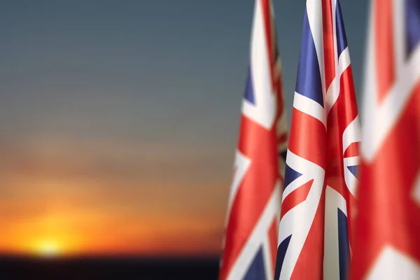 National Flags United Kingdom Flagpole Sunset Sky Background Lowered Flags — Photo
