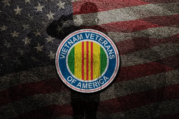 Amerikan Vietnam Gazileri Selamlayan Siluetler Amerikan Bayrağı Taşıyan Siyah Desenli — Stok fotoğraf
