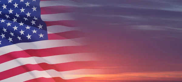 Bandera Los Estados Unidos América Cielo Atardecer Amanecer Día Independencia — Foto de Stock
