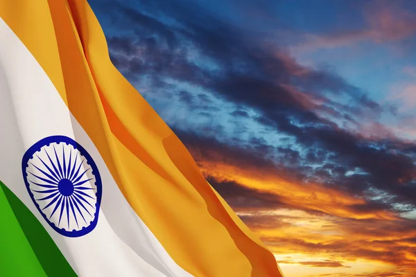 Размахивая Флагом Индии Закатном Небе Фон Местом Вашего Текста День — стоковое фото