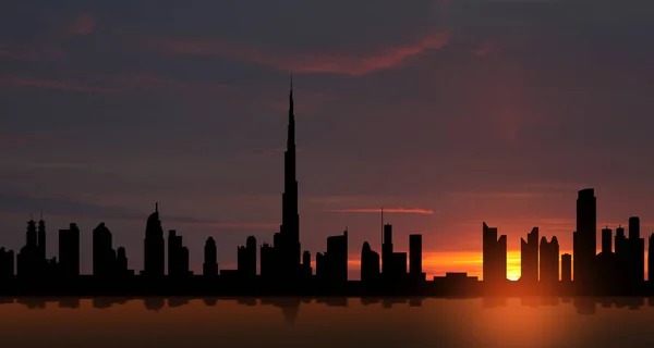 Emiratos Árabes Unidos Dubai Vista Horizonte Atardecer Celebración Los Eau — Foto de Stock