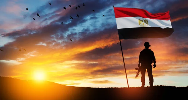 Silhouette Solider Sunrise Desert Concept Armed Forces Egypt Egypt Celebration — Stock Fotó