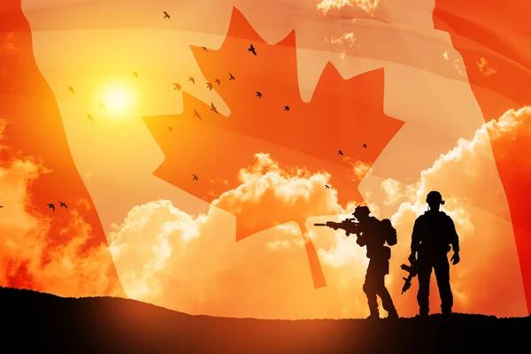 Canada Army Soldiers Background Sunset Sunrise Canada Flag Greeting Card — Stok fotoğraf
