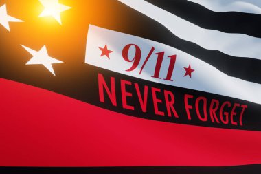 Kırmızı çizgili, ışıklı itfaiyeci bayrağı. Amerikan bayrağı. Hatırlıyorum, 11 Eylül 2001 'de ölen itfaiyecilerle ilgili anılar. Vatanseverlik Günü. İtfaiyecilerin onuru. 3d resim.