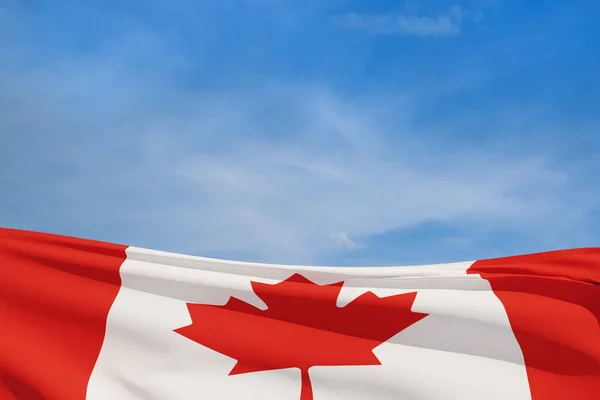 Kanada Ulusal Bayrağı Mavi Gökyüzünde Dalgalanıyor Kanada Günü Oluşturma — Stok fotoğraf