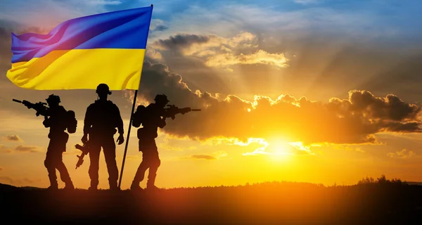 Flag Ukraine Silhouette Soldier Sunrise Sunset Concept Armed Forces Ukraine — Stock Fotó