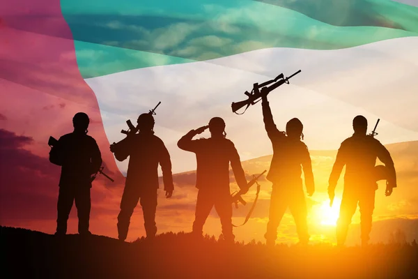 Silhouettes Soldiers Background Uae Flag Sunset Sunrise Concept National Holidays — Foto de Stock