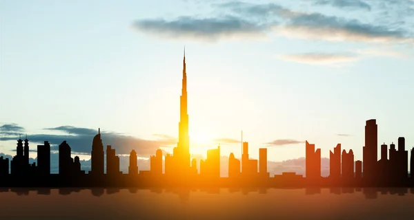 阿拉伯联合酋长国 日落时的迪拜天际线景观 阿联酋庆祝活动 国庆节 国旗日 纪念日 烈士日 — 图库照片