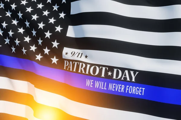 Bandeira Americana Com Símbolo Apoio Policial Linha Azul Fina Ponto — Fotografia de Stock