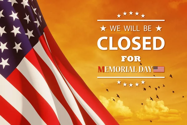 Memorial Day Background Design American Flag Background Orange Sky Flying — Stock Photo, Image