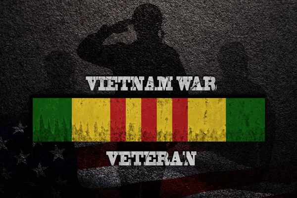 Silhouettes Soldiers Saluting Vietnam Campaign Ribbon Text Vietnam War Veteran — Stock Photo, Image