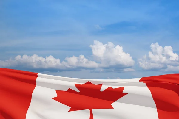 stock image Canada national flag waving on blue sky. Canada day. 3d-rendering.