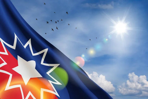 Juneteenth Bandeira Com Pássaros Voadores Sol Céu Azul Nublado Desde — Fotografia de Stock