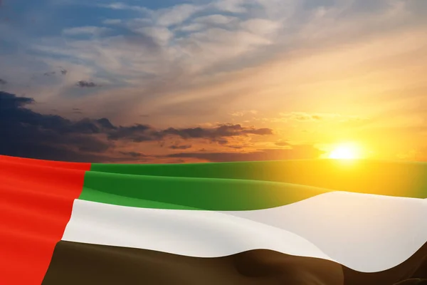 Flag United Arab Emirates Background Sunset Sky Uae Celebration National — Stock Photo, Image