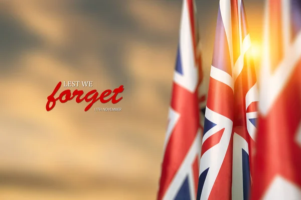 Bandera Gran Bretaña Con Texto Sobre Fondo Del Atardecer Vacaciones — Foto de Stock