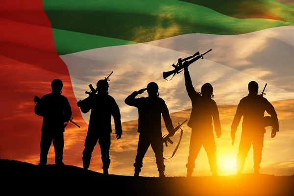 Silhouettes Soldiers Background Uae Flag Sunset Sunrise Concept National Holidays — Foto de Stock