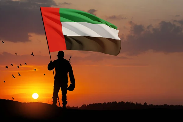 Silhouette Soldier Flag Uae Sunset Sunrise Concept National Holidays Commemoration — Foto Stock