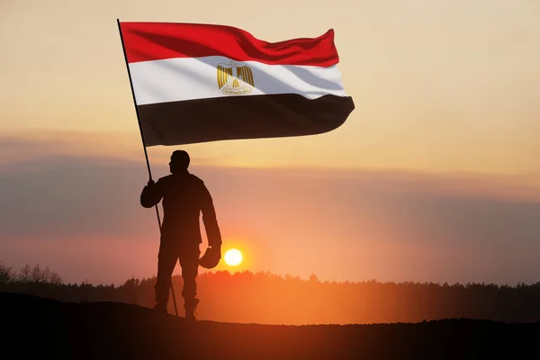 Silhouette Solider Egypt Flag Sunrise Desert Concept Armed Forces Egypt — Stock Fotó