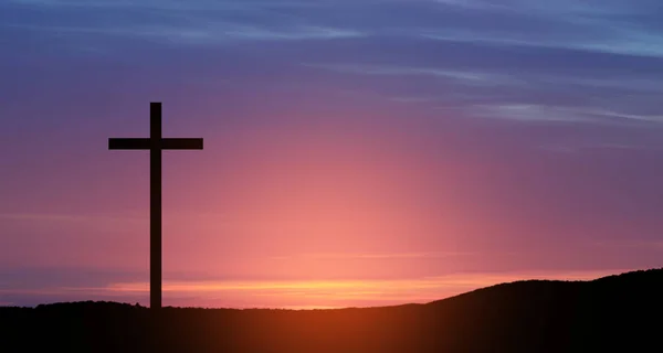 Christian Cross Hill Outdoors Sunrise Resurrection Jesus Concept Photo — Stock Photo, Image