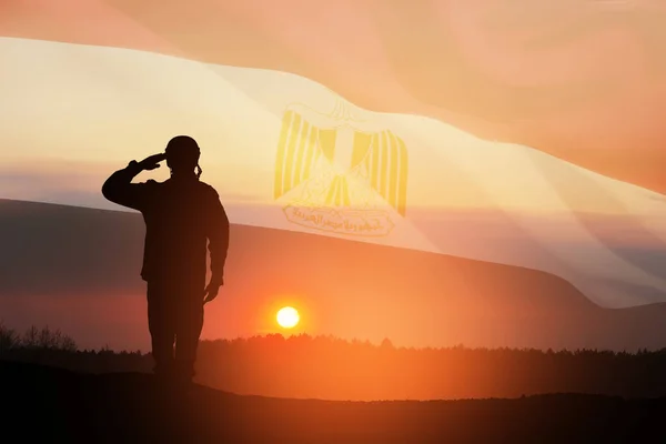 Double Exposure Silhouette Solider Sunset Sunrise Flag Egypt Greeting Card — Foto Stock