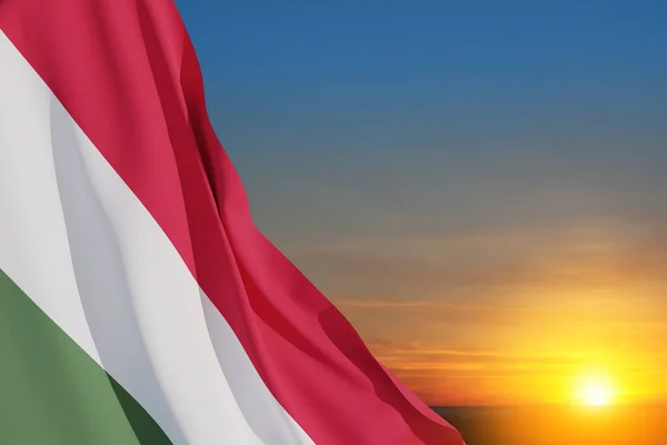 Fahne Von Ungarn Himmel Bei Sonnenuntergang Schwenkend Unabhängigkeitstag Nationaltag Hintergrund — Stockfoto