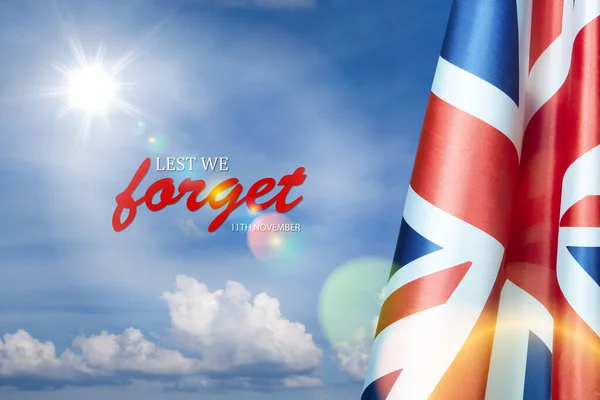 Bandera Gran Bretaña Con Texto Sobre Fondo Del Cielo Azul — Foto de Stock